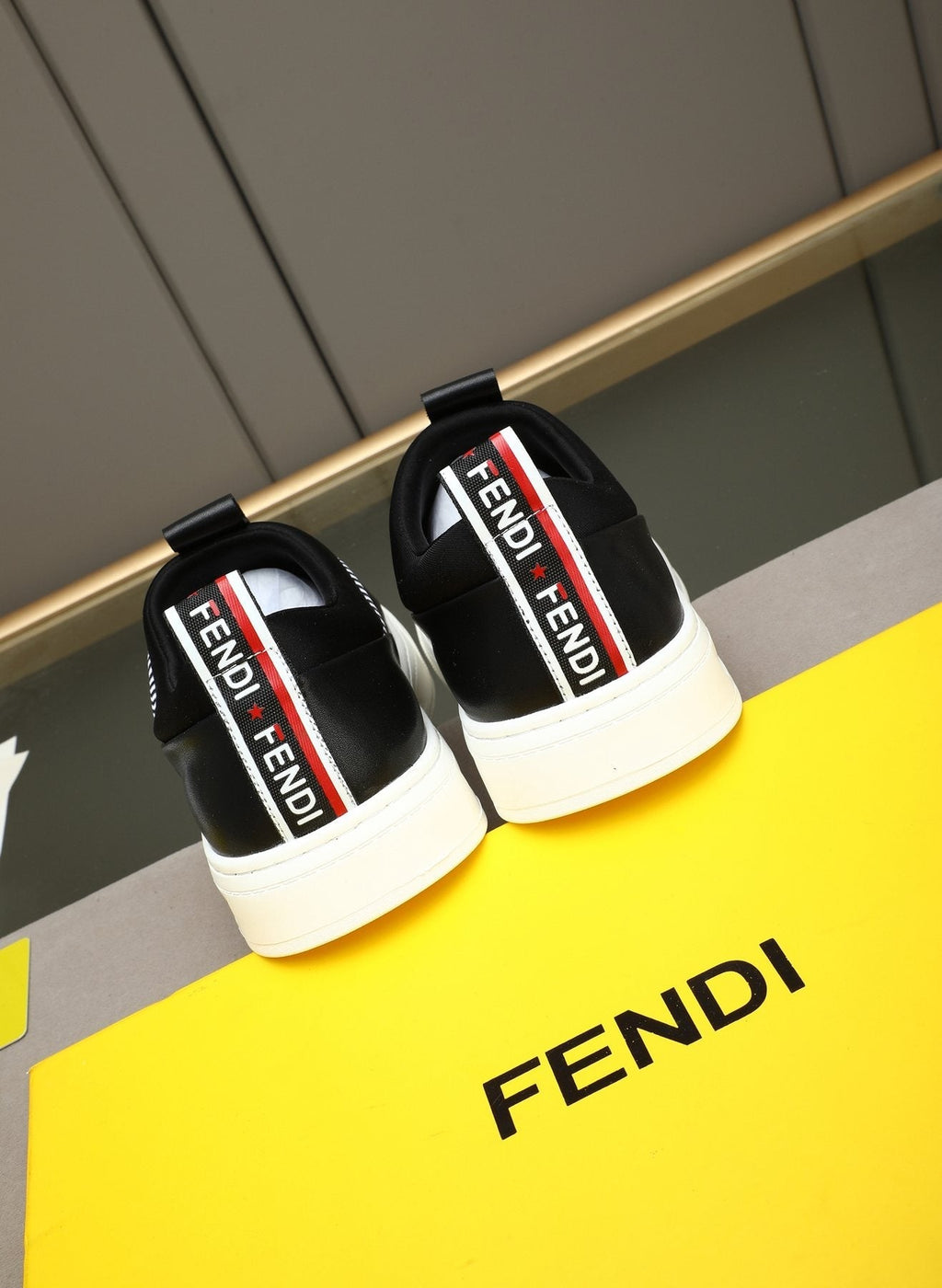 Fendi Brown Panel Slip-On Sneakers — back
