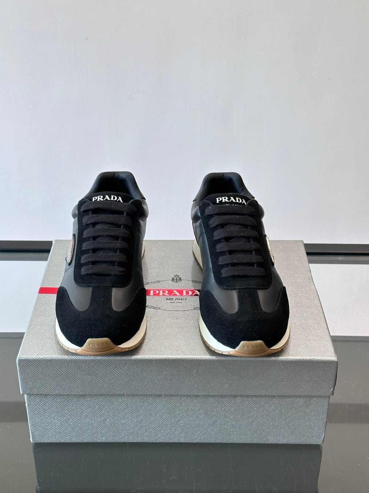 Prada Black Triangle Detail Sneakers — front