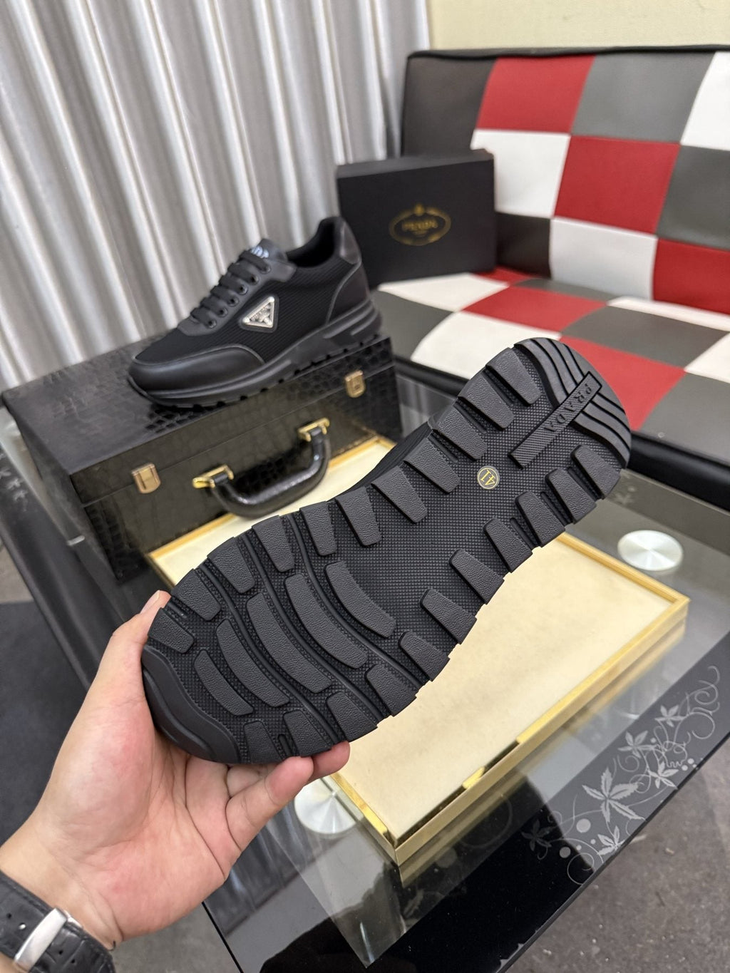 Prada Black Triangle-Detail Sneakers — detail