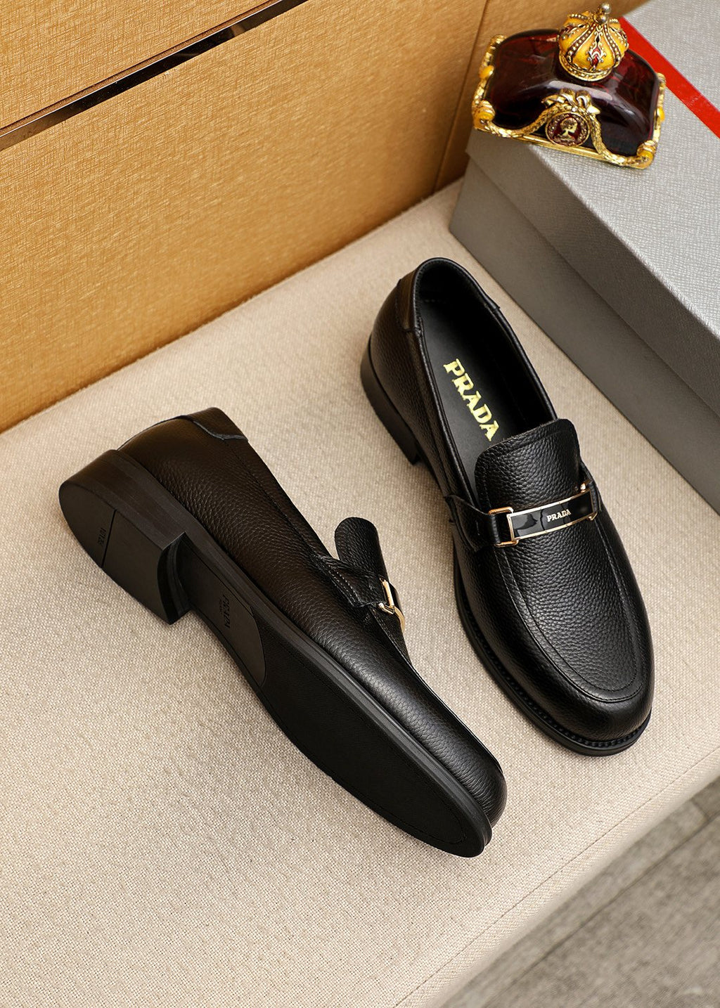 PRADA Black Buckle Loafers — hero