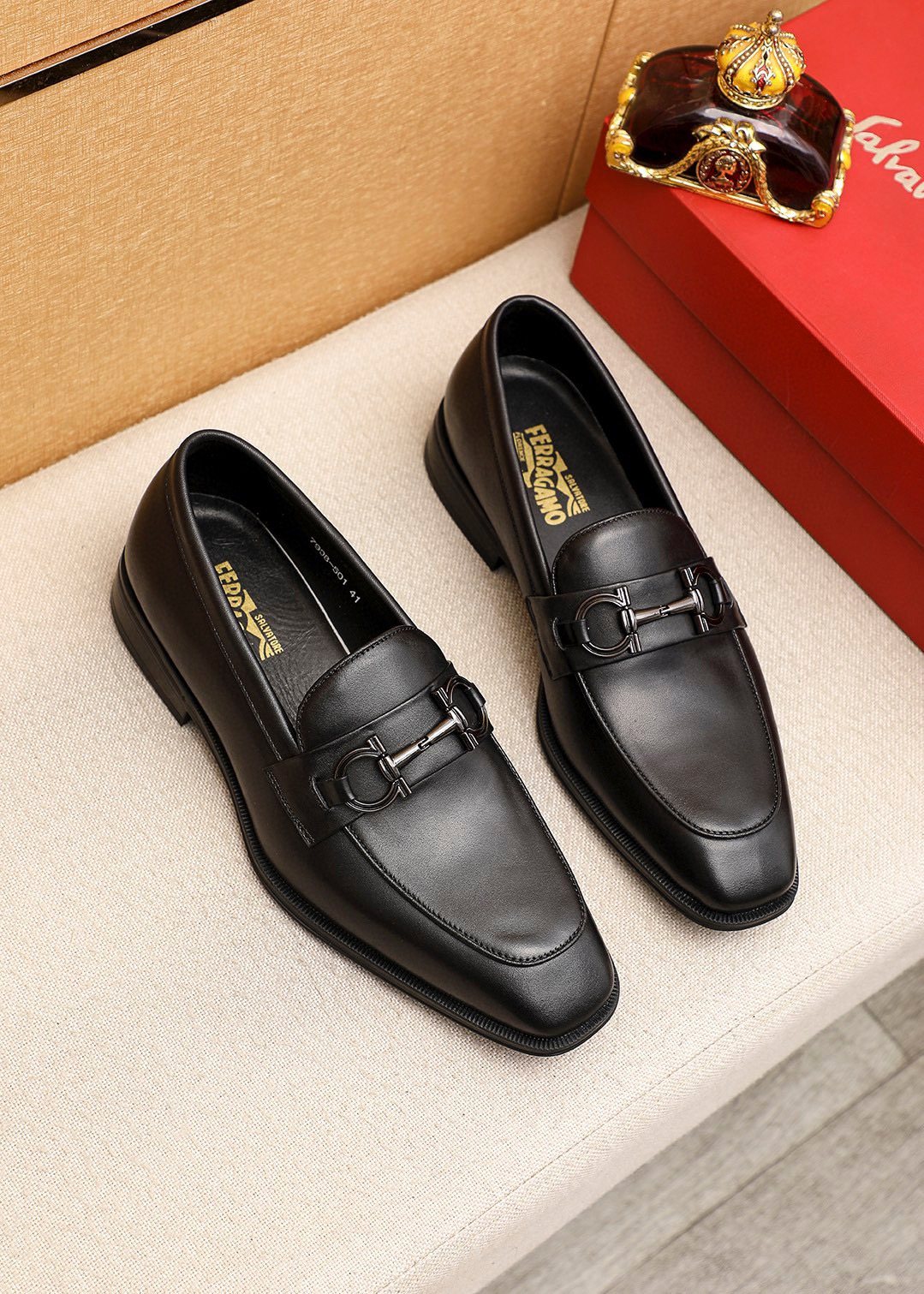Ferragamo Black Leather Bit Loafers — hero