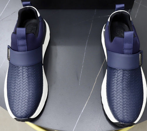 BOSS Navy Textured Slip-On Sneakers — front