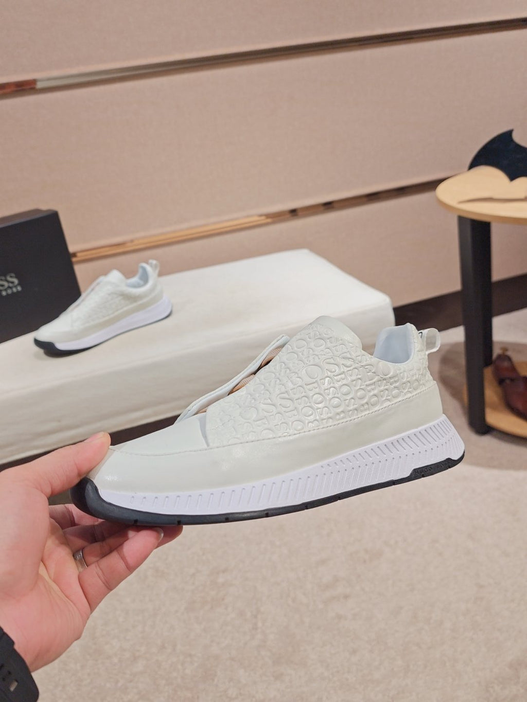 Hugo Boss White Textured Low-Top Sneakers — side
