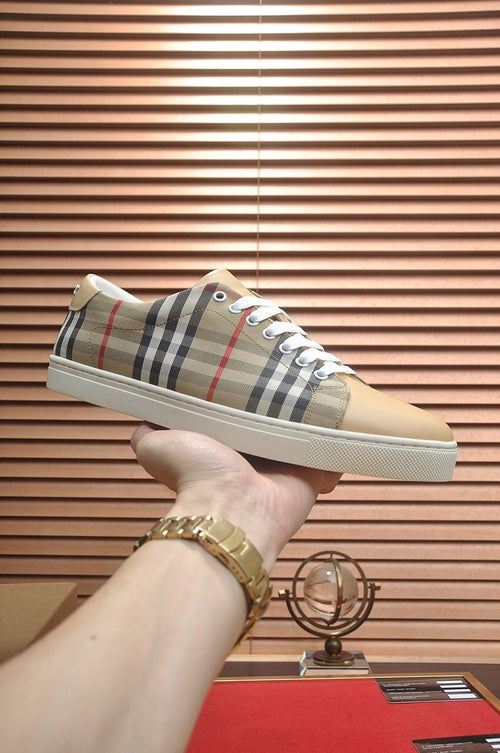 Burberry Beige Plaid Low-Top Sneakers — side