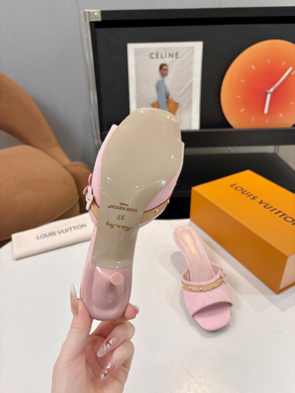 Pink Floral Slingback Heeled Sandals — detail