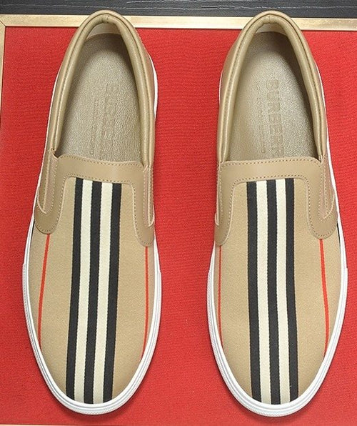 Burberry Beige Striped Slip-On Sneakers — hero
