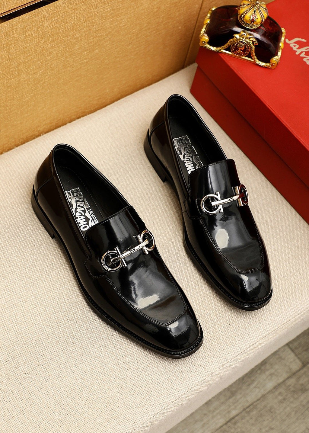 Ferragamo Black Horsebit-Style Loafers — front