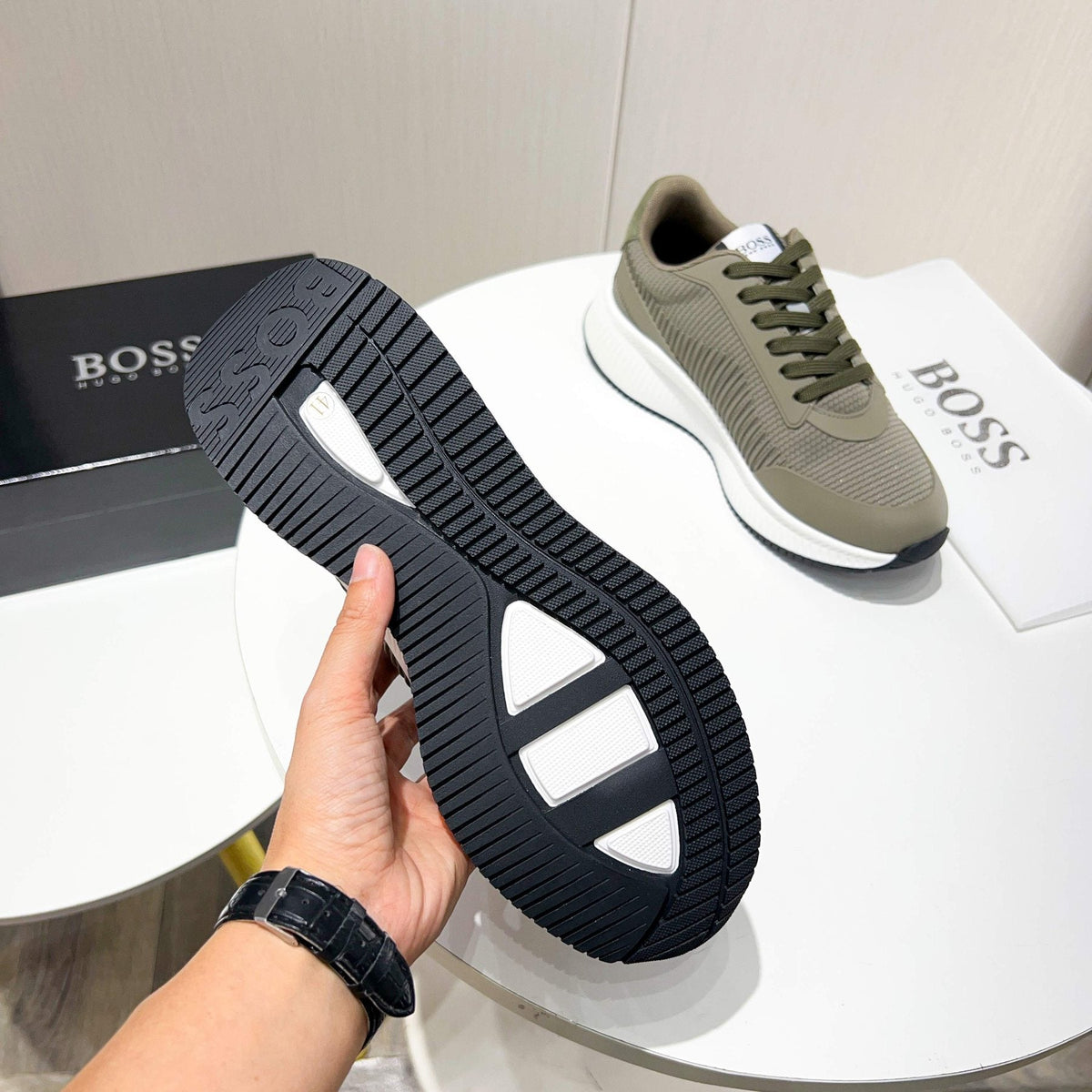 BOSS Knit Lace-Up Sneakers — front