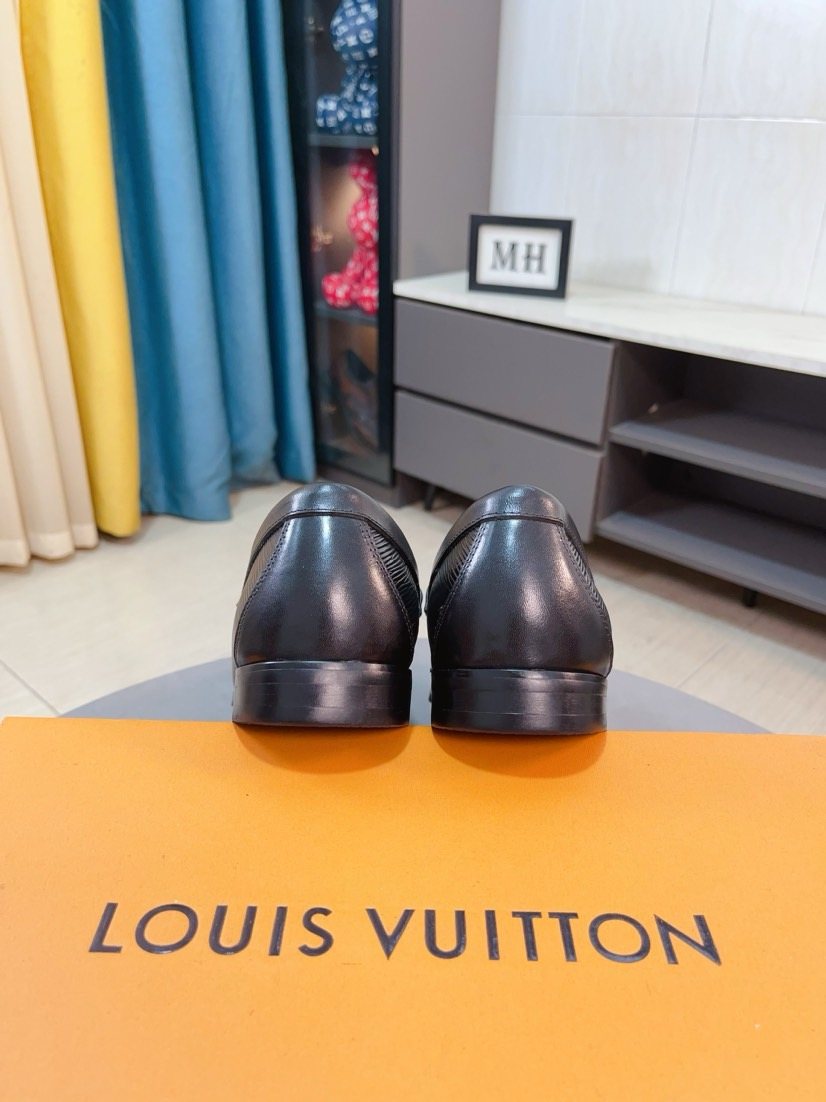 Louis Vuitton Black Textured Bar Slip-On Shoes — back