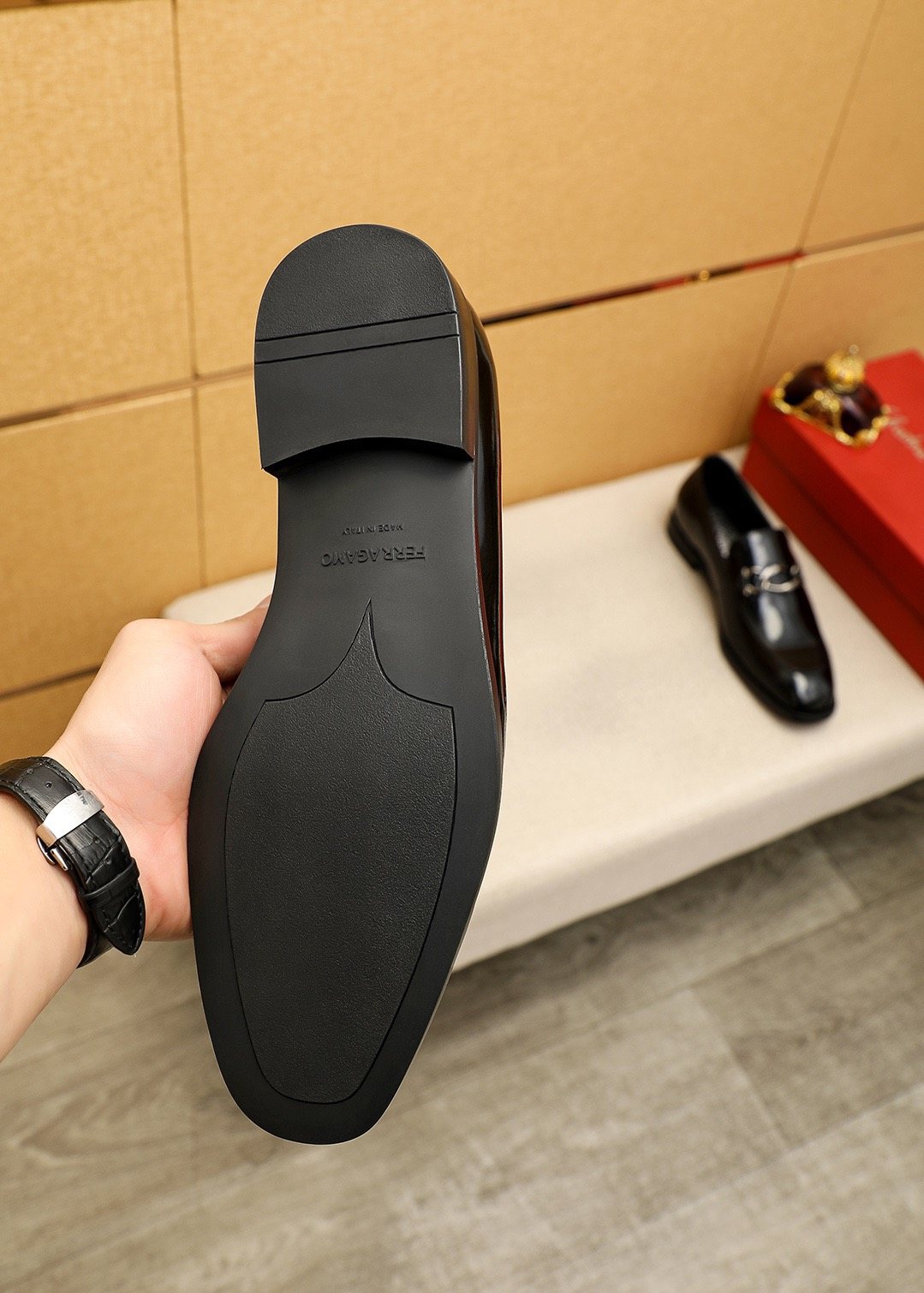 Ferragamo Black Metal-Accent Loafers — back