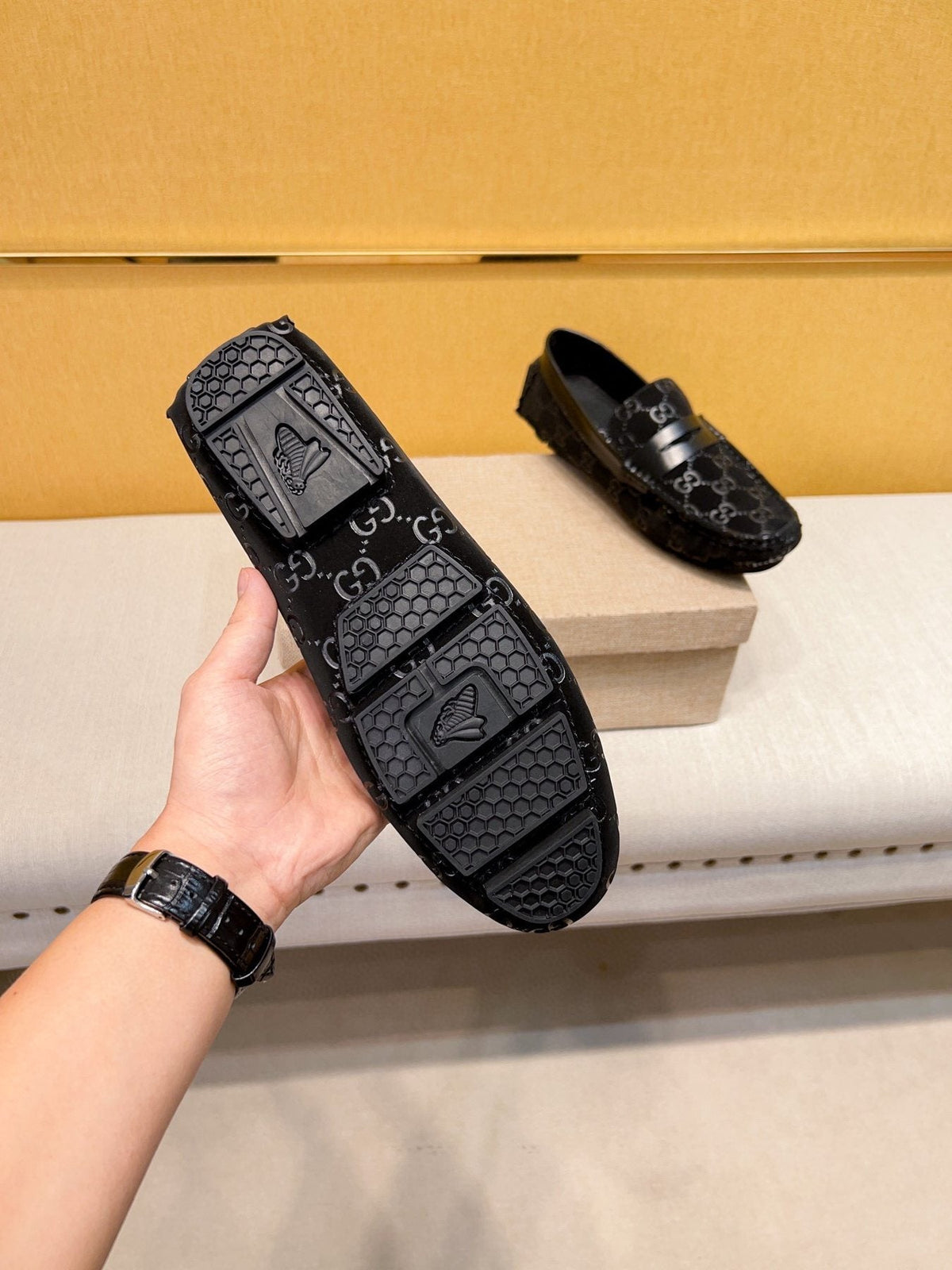 Gucci Black Patterned Loafers — detail