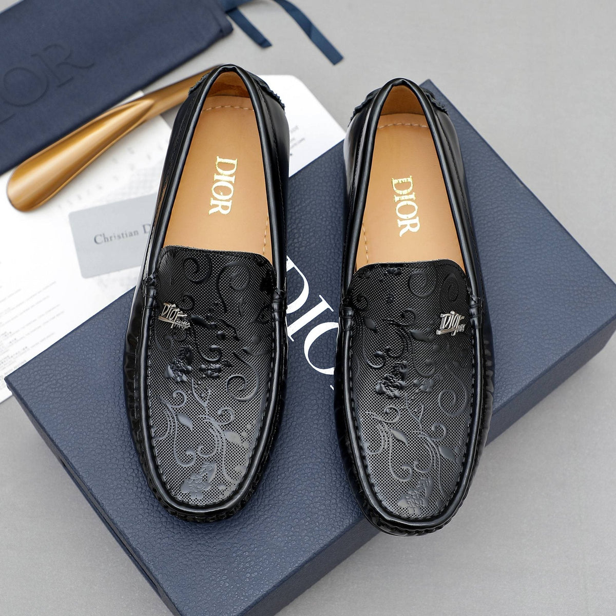 Dior Black Embossed Slip-On Loafers — hero