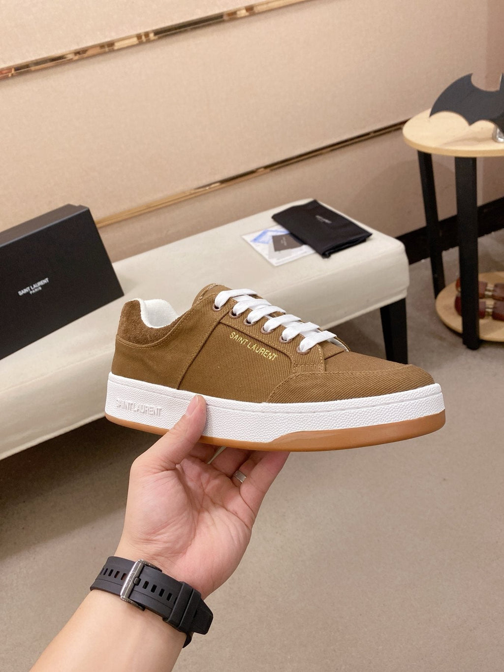 Saint Laurent Perforated Low-Top Sneakers — side