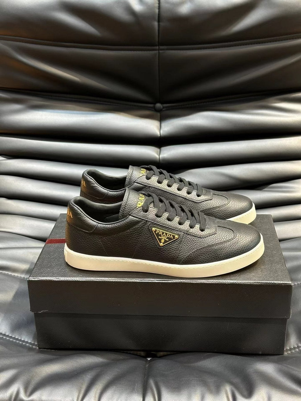 Prada Black Leather Low-Top Sneakers — side