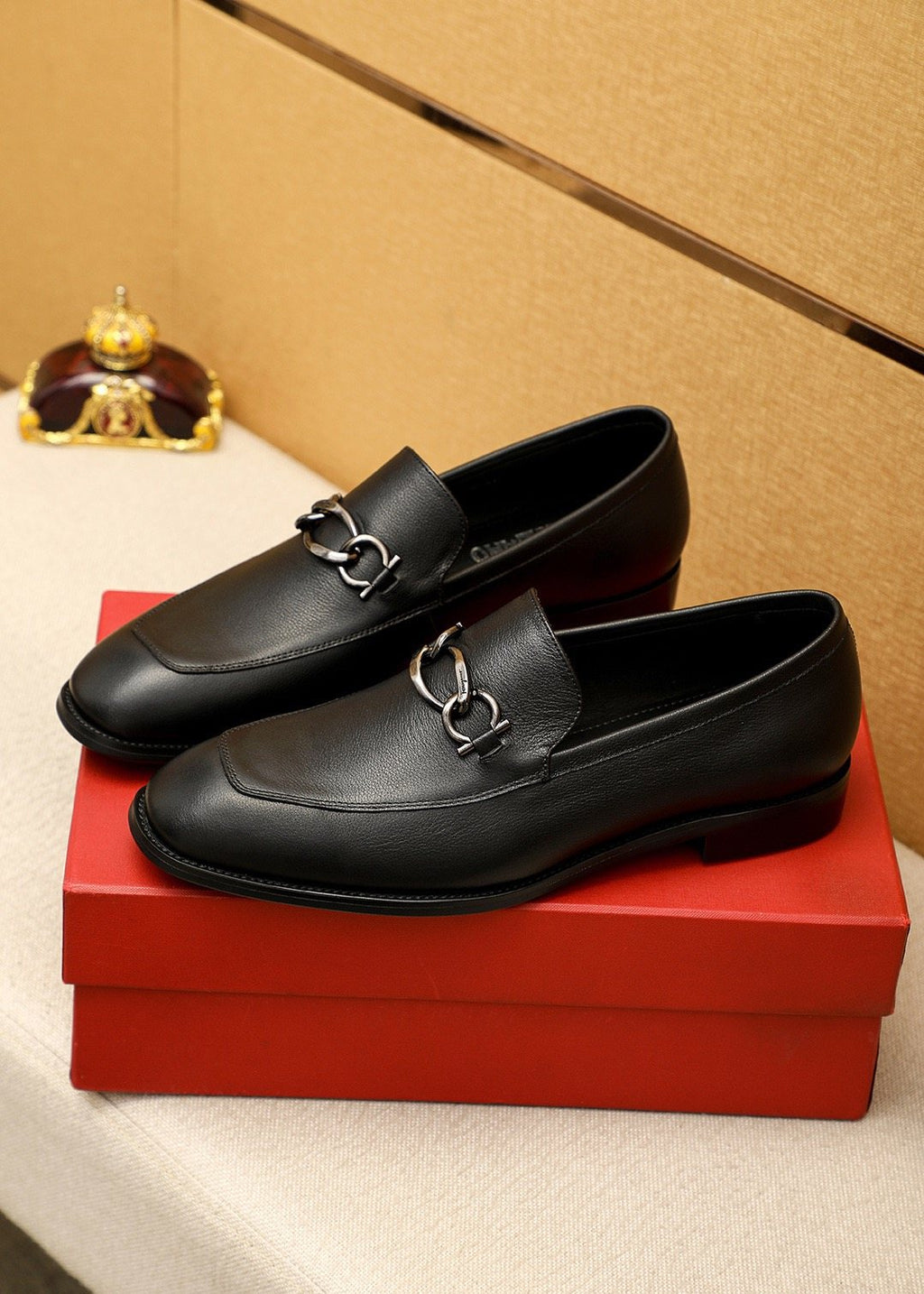 Ferragamo Black Metal Bit Loafers — front