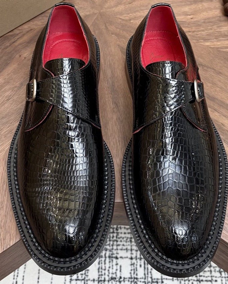 Black Textured Buckle Slip-On Dress Shoes — hero