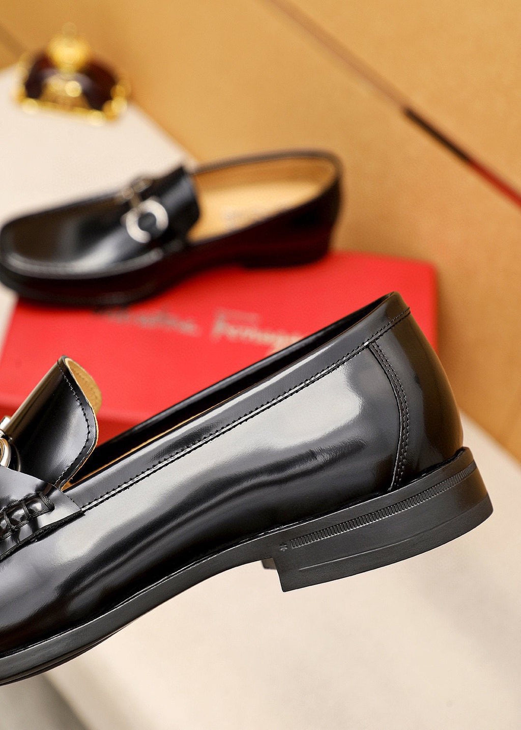 Ferragamo Black Buckle Loafers — detail