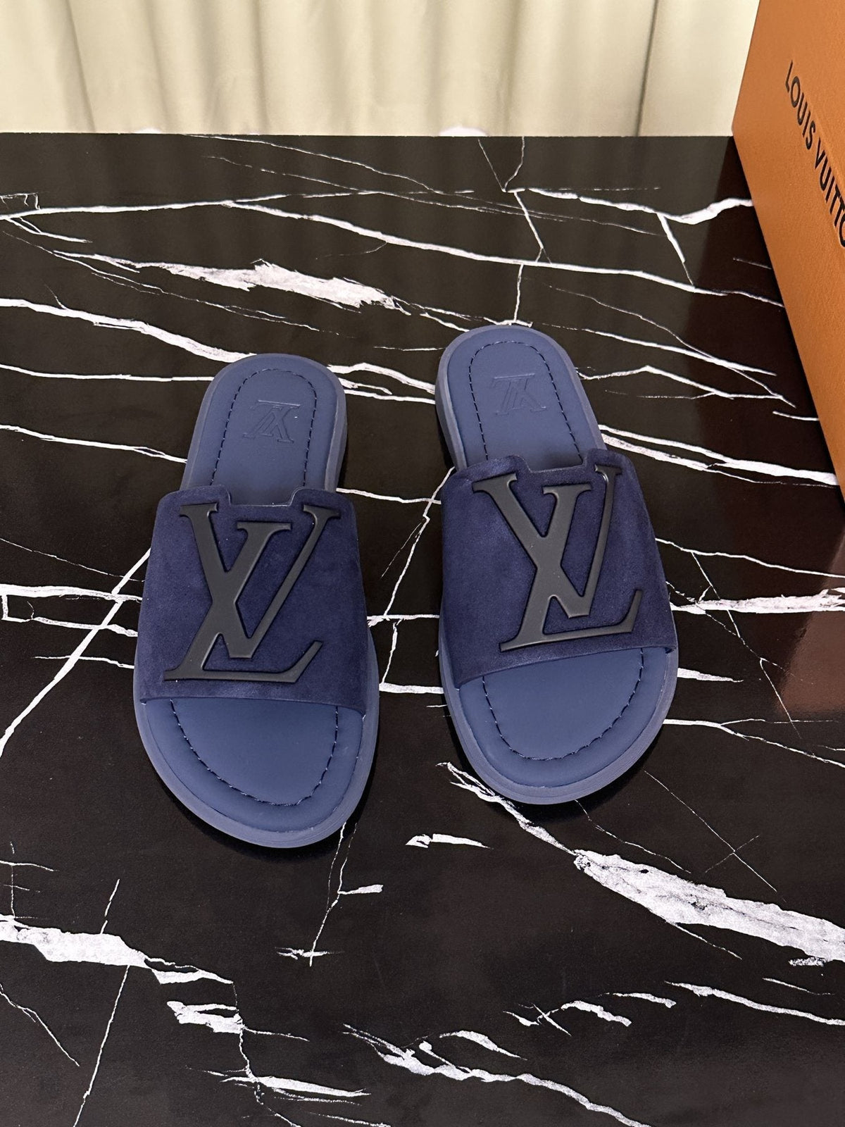 Louis Vuitton Logo Strap Slide Sandals — front