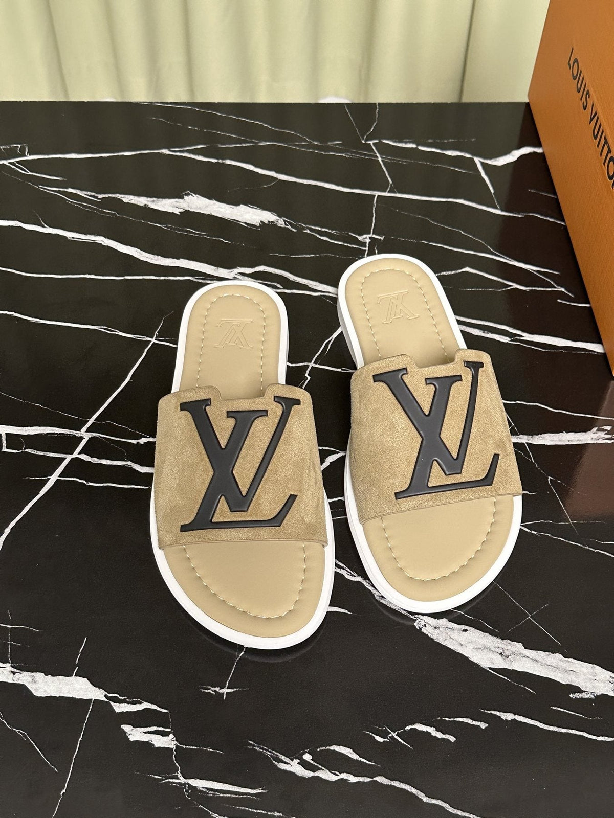 Louis Vuitton Logo Strap Slide Sandals — front