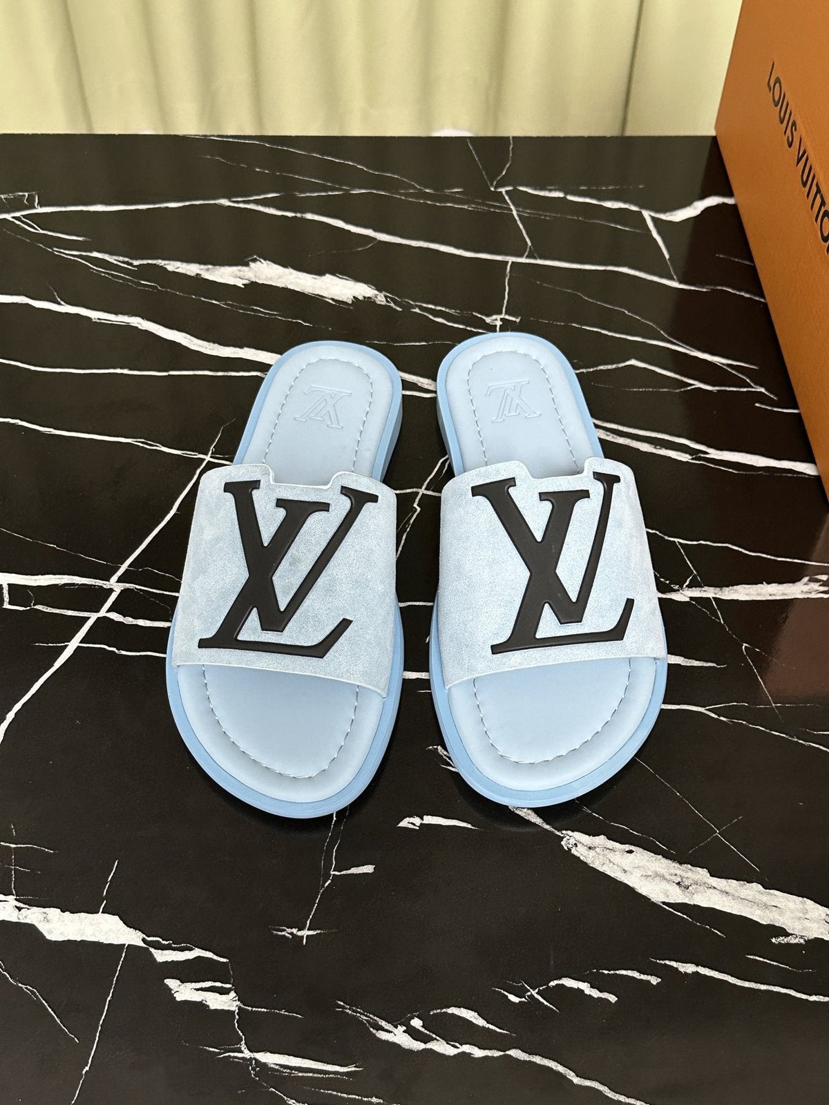 Louis Vuitton Logo Strap Slide Sandals — front