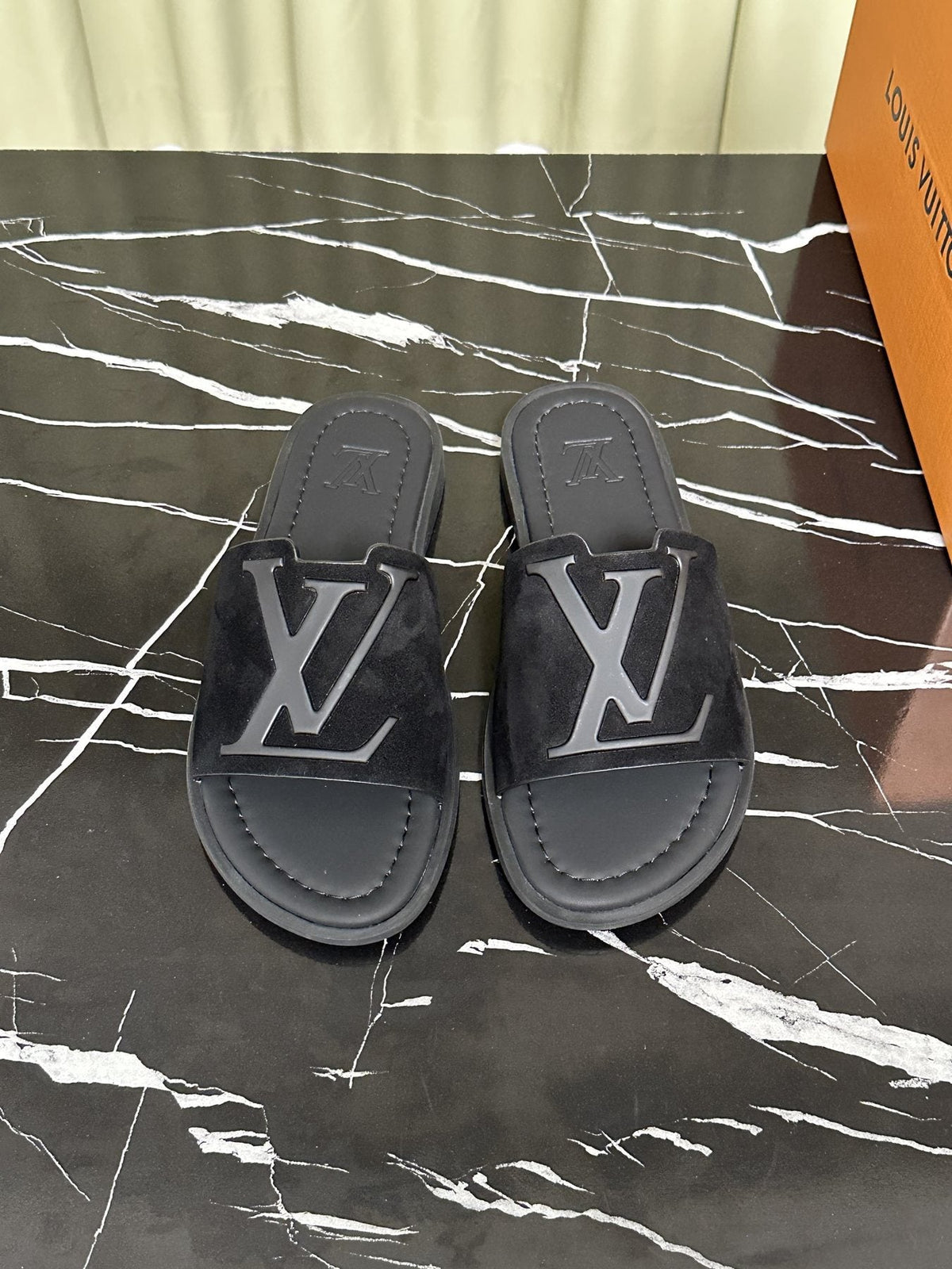Louis Vuitton Logo Strap Slide Sandals — front