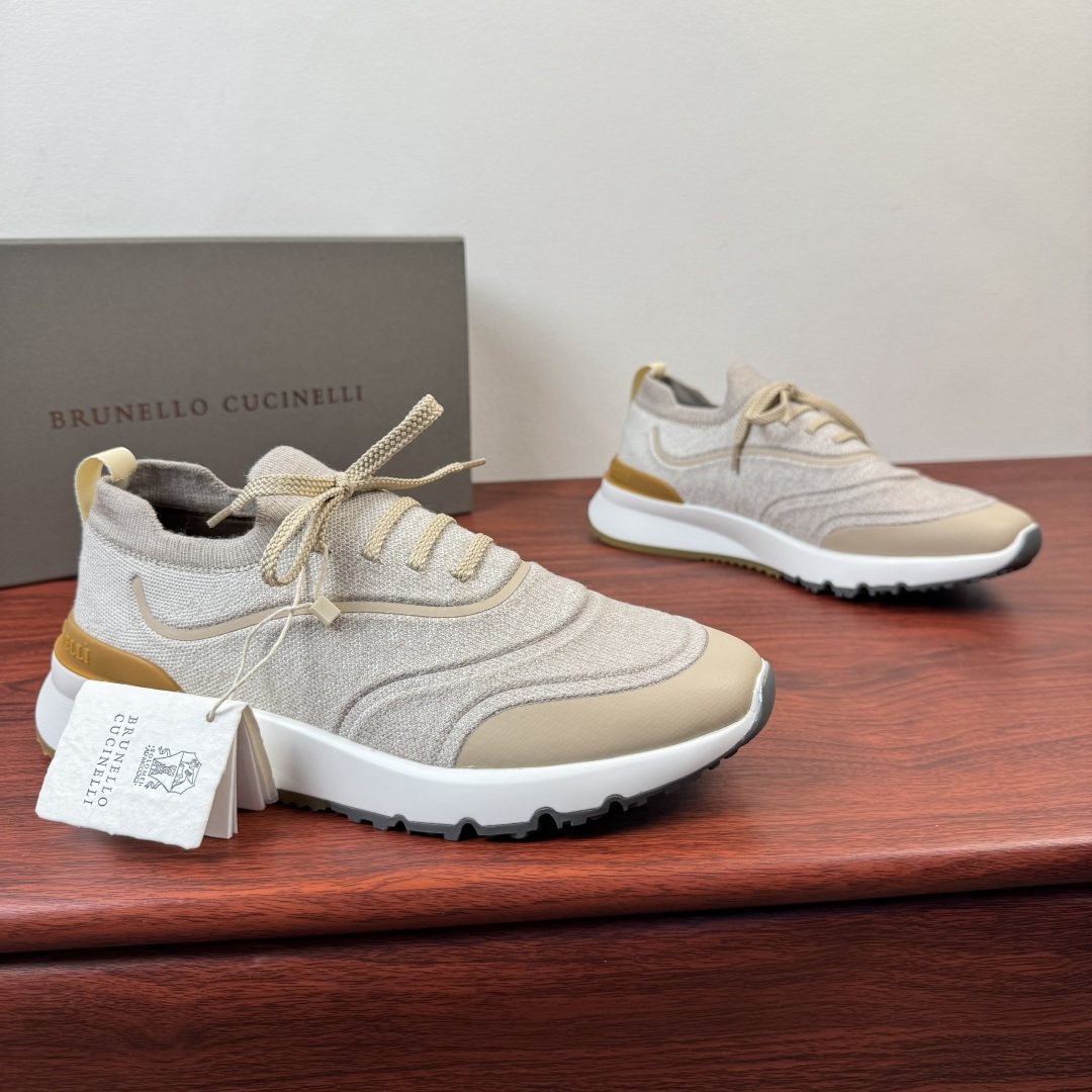 Brunello Cucinelli Light Green Knit Sneakers — front