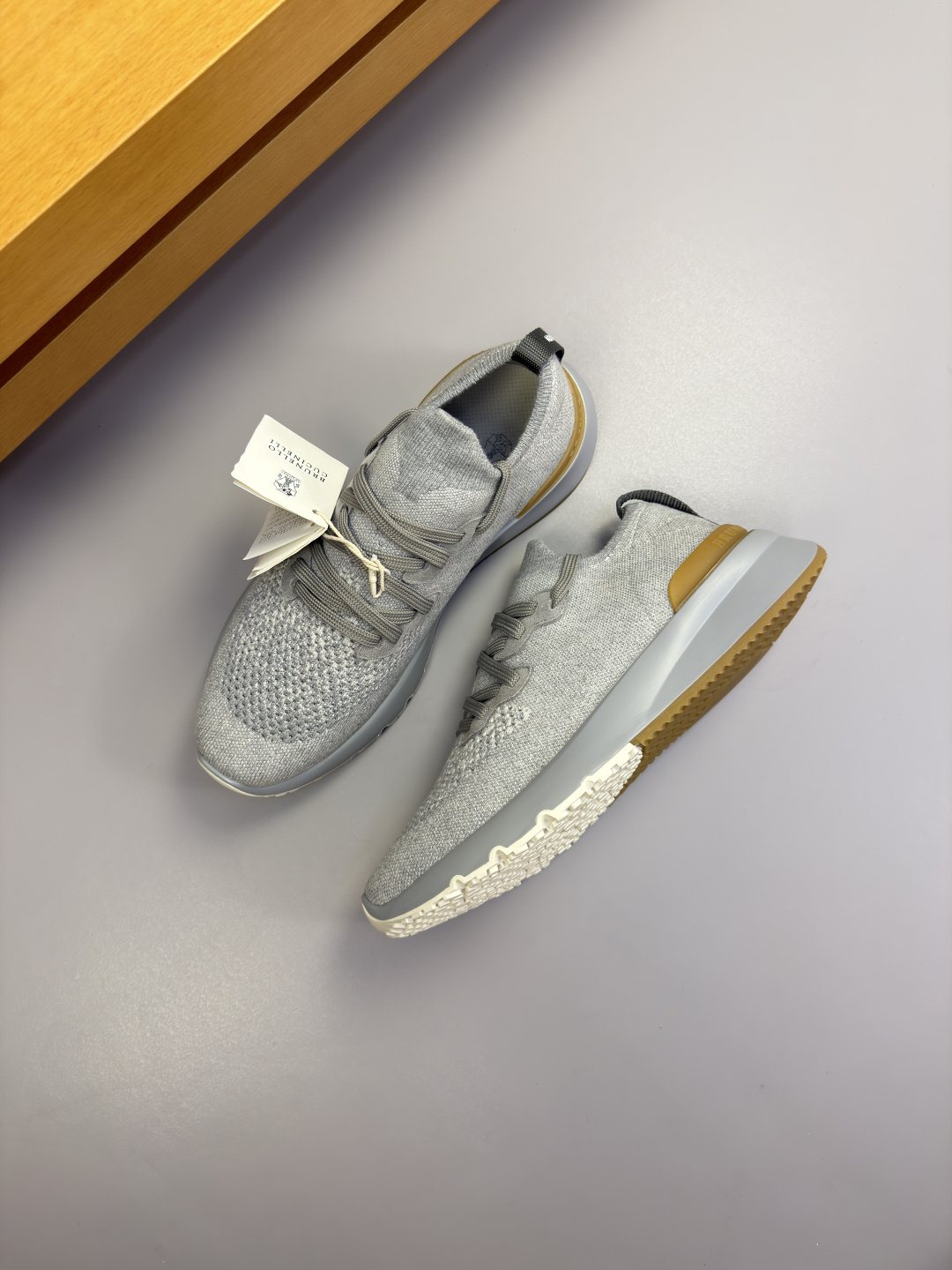 Brunello Cucinelli Gray Knit Sneakers — front