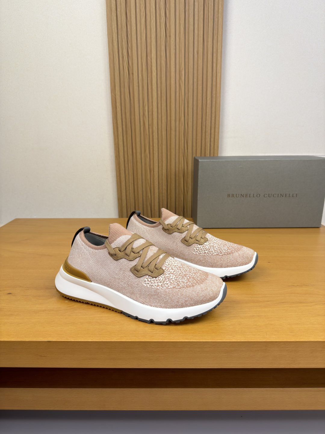 Brunello Cucinelli Gray Knit Sneakers — front