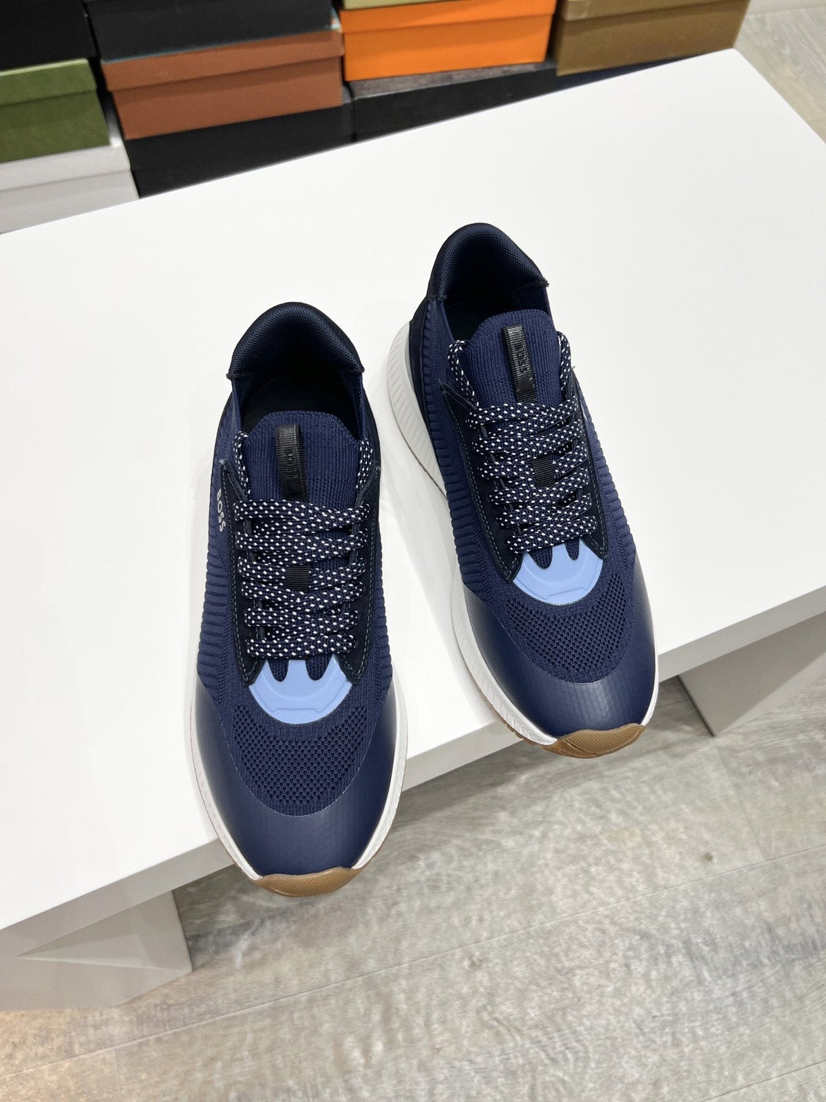 BOSS Knit Ribbed-Sole Sneakers — front