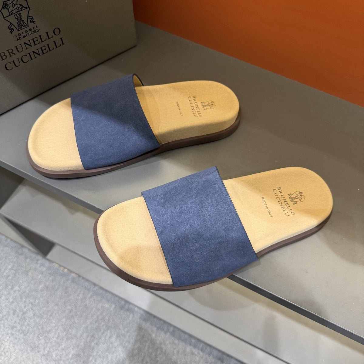 Brunello Cucinelli Wide-Strap Slide Sandals — front