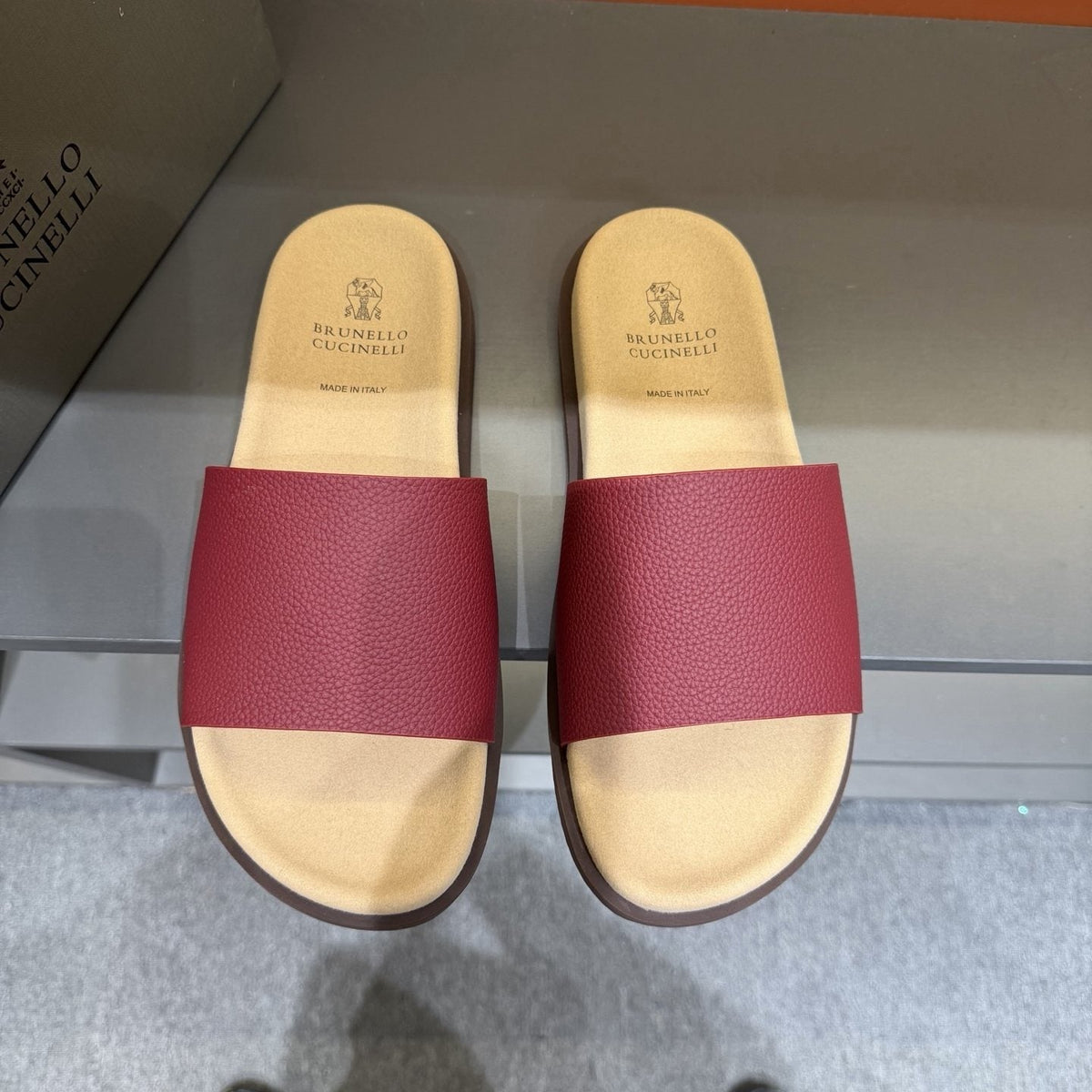 Brunello Cucinelli Wide-Strap Slide Sandals — front
