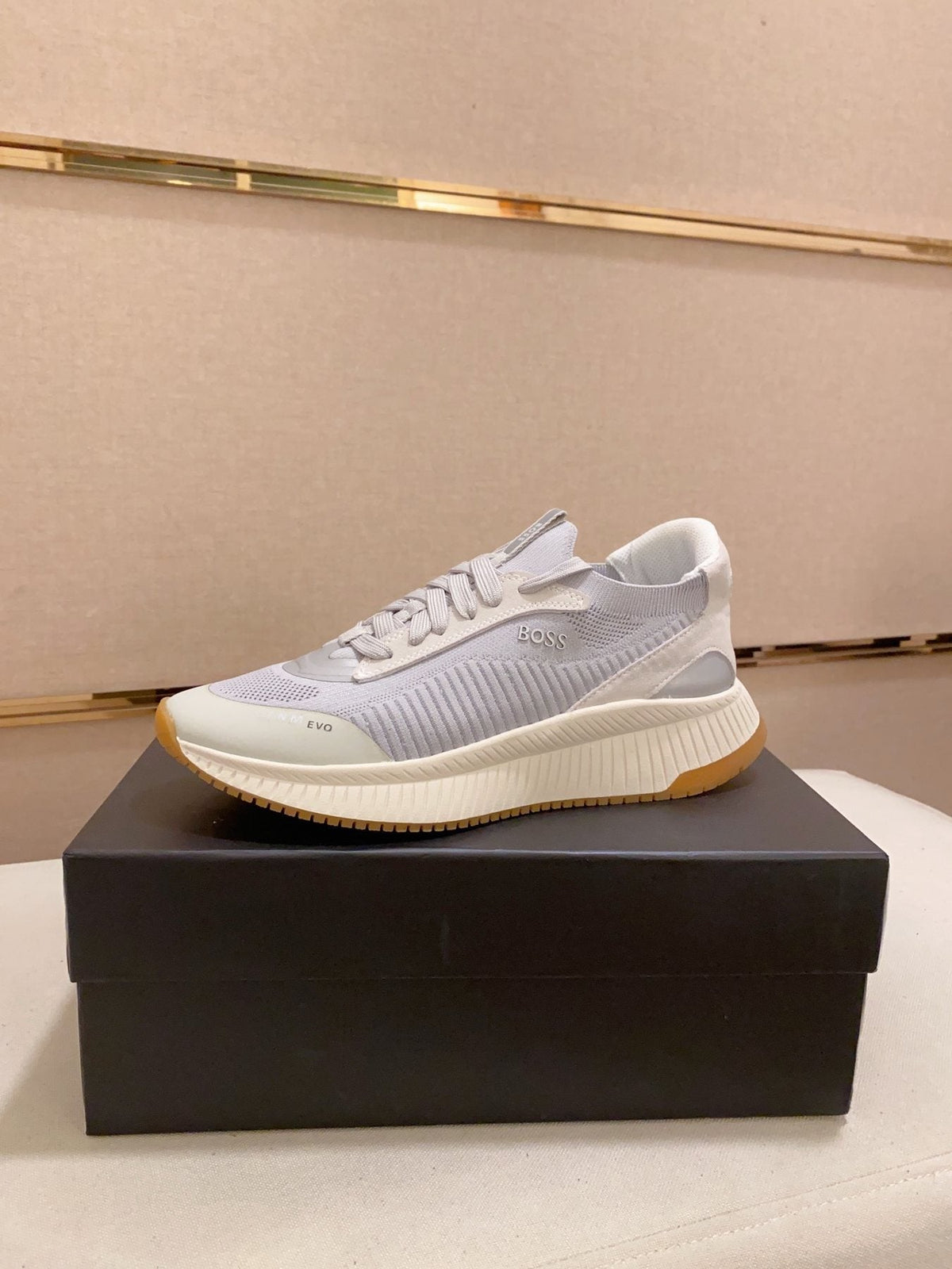 BOSS Knit Lace-Up Sneakers — front