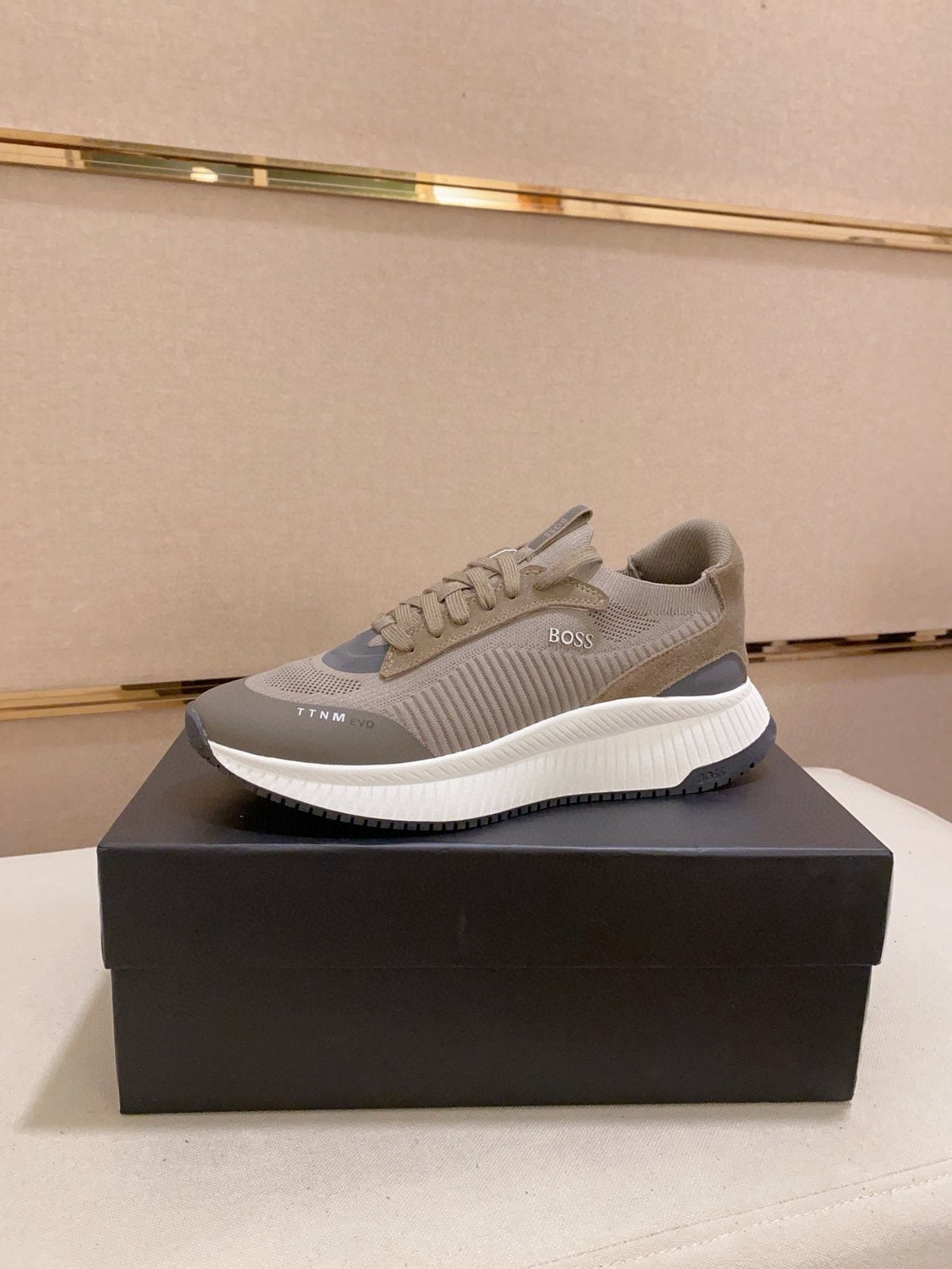 BOSS Knit Lace-Up Sneakers — front