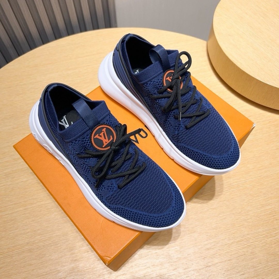 Louis Vuitton Gray Knit Sneakers — front