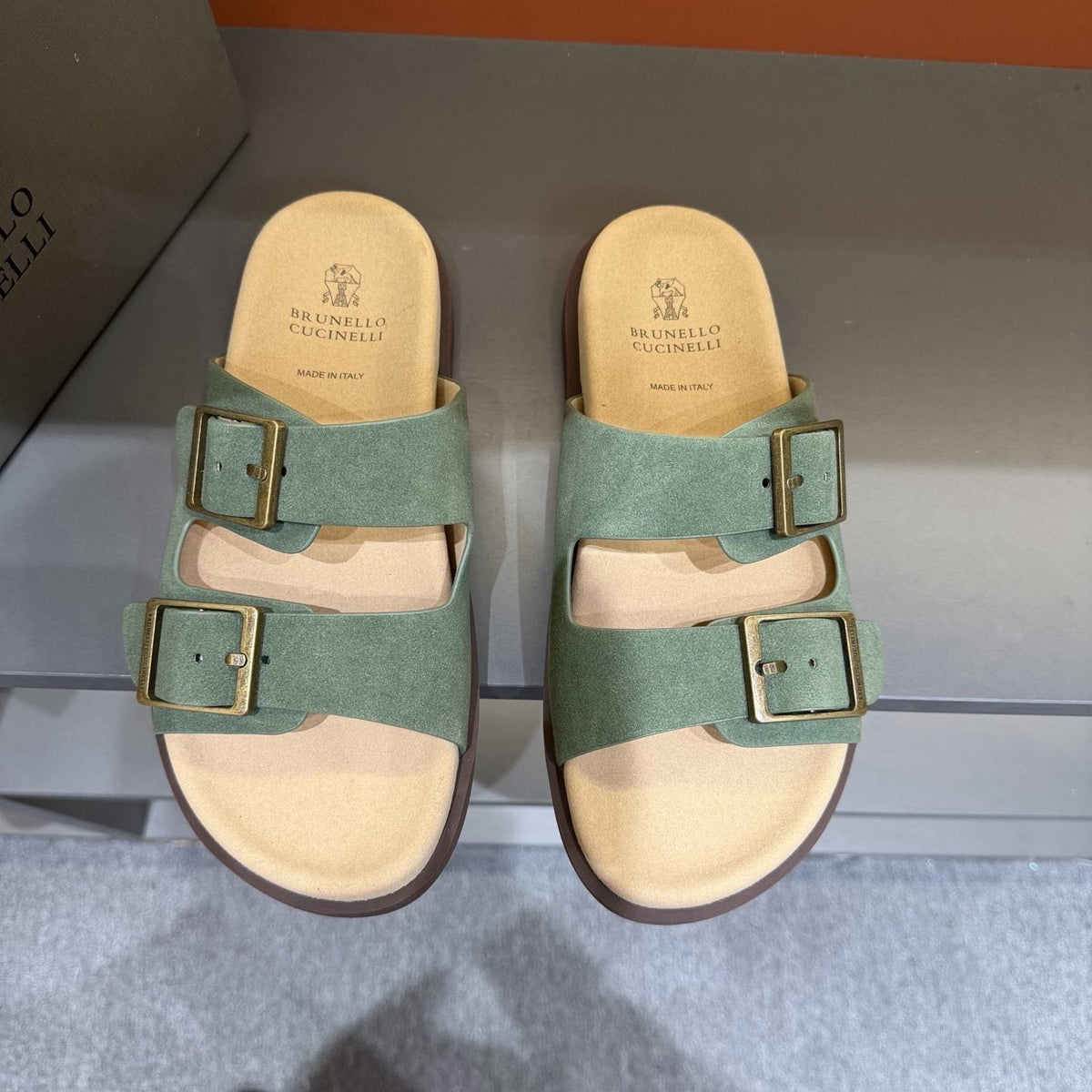 Brunello Cucinelli Double-Buckle Slide Sandals — front