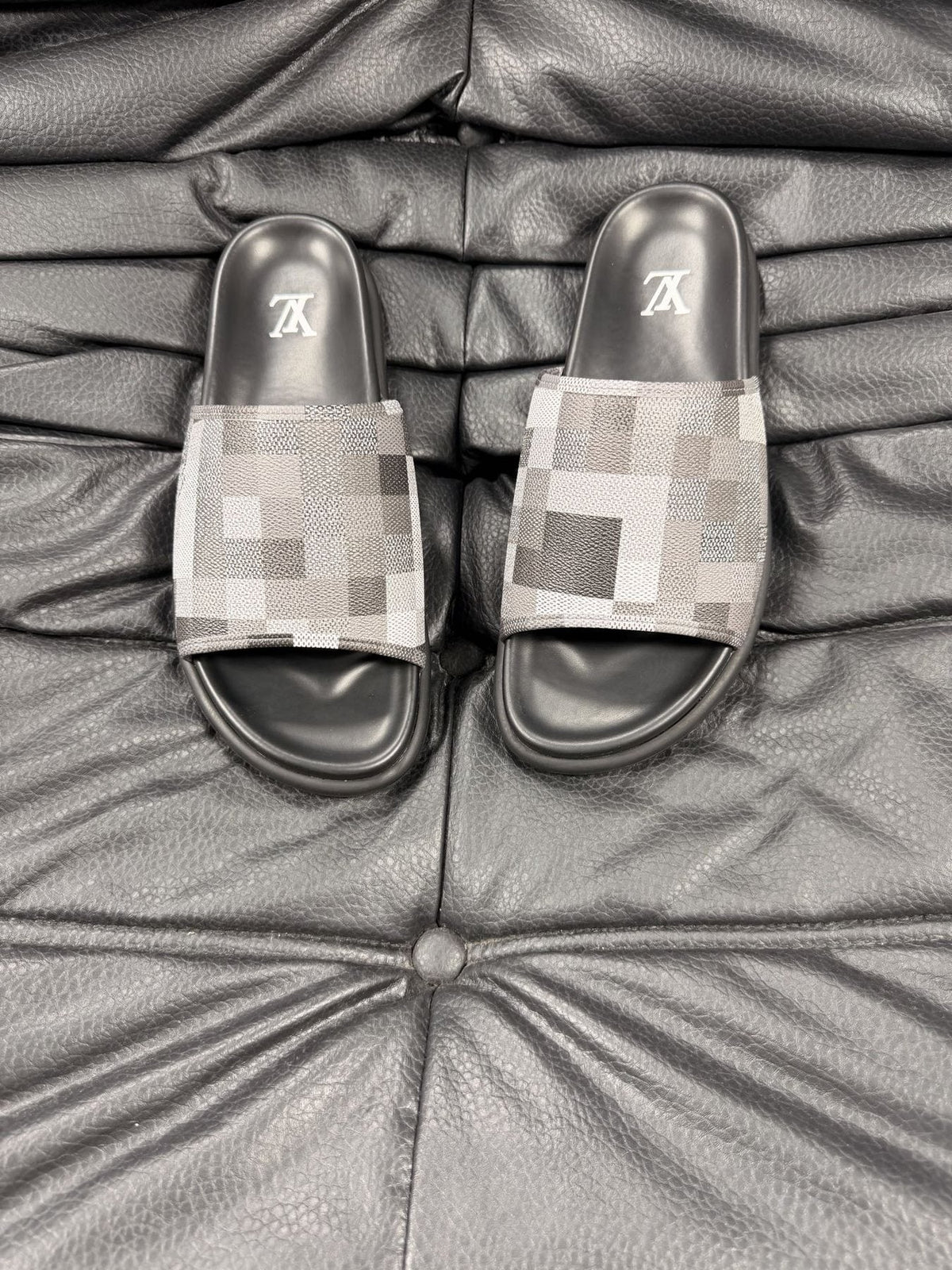Louis Vuitton Checkerboard Slide Sandals — front