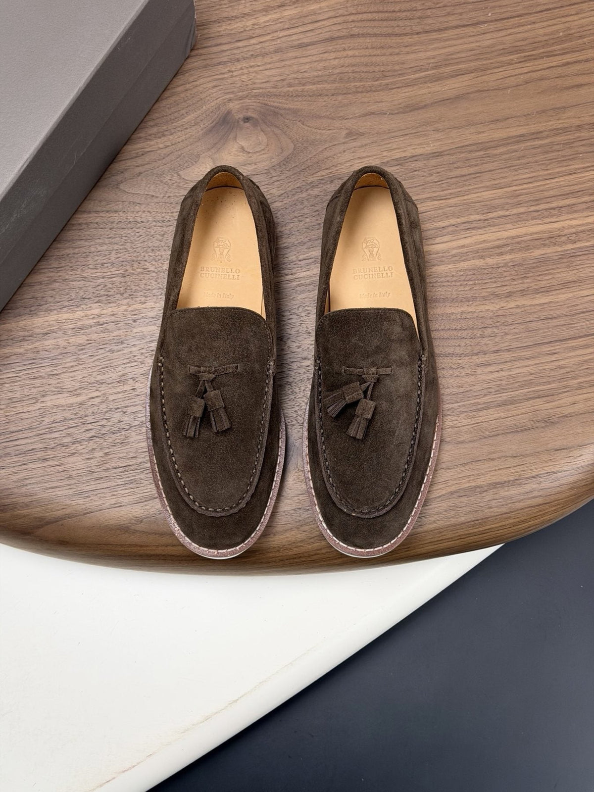 Brunello Cucinelli Tan Brown Tassel Loafers — front