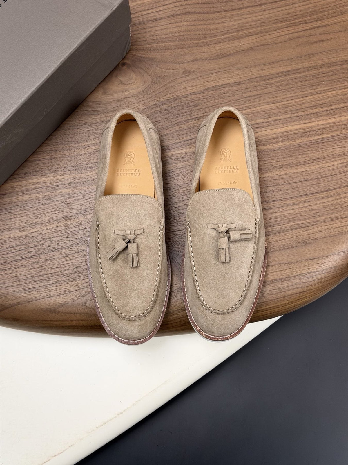 Brunello Cucinelli Tan Brown Tassel Loafers — front