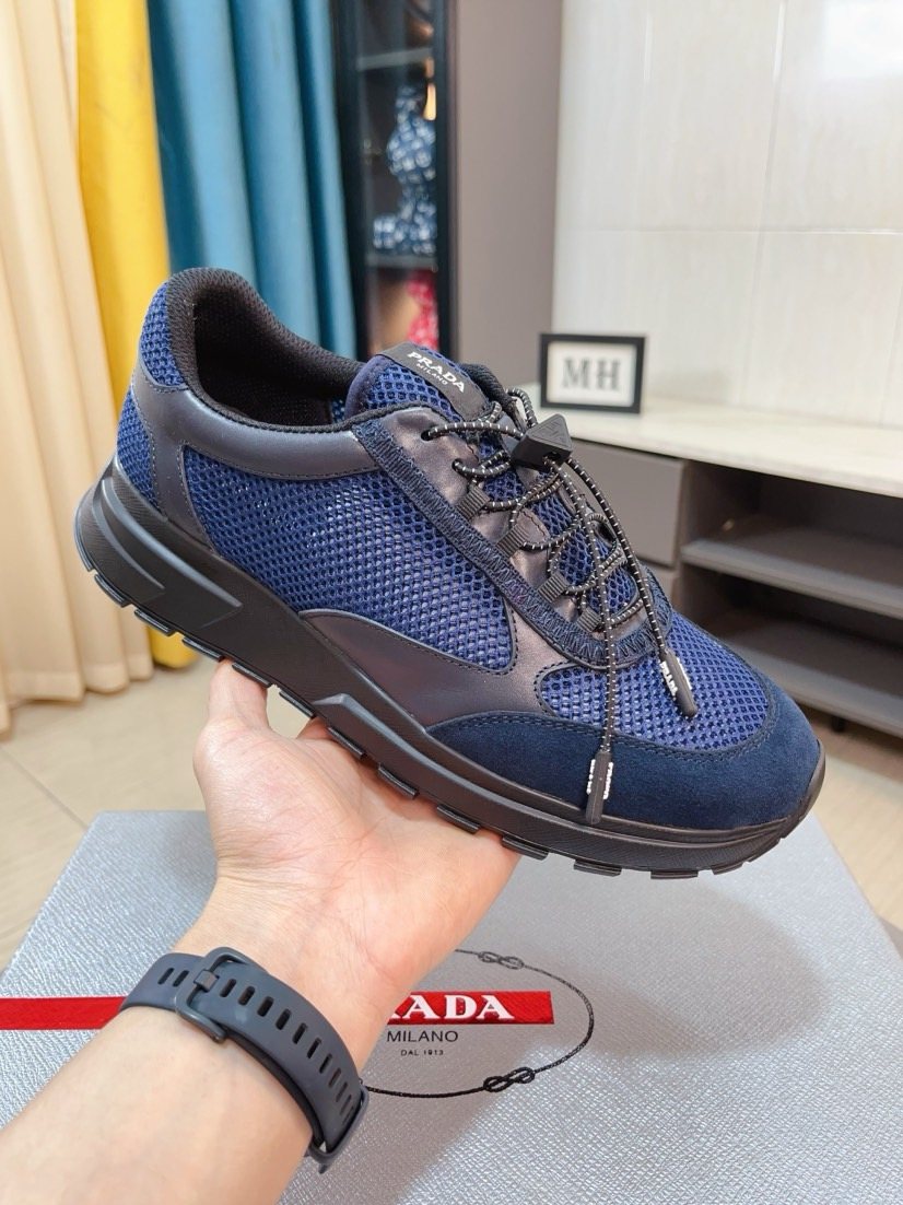 Prada Men's Mesh Lace-Up Sneakers — model