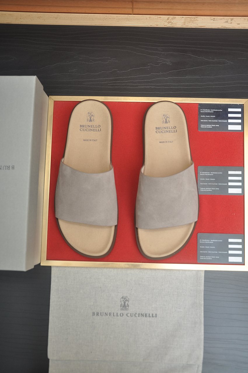 Brunello Cucinelli Cream White Slide Sandals — front