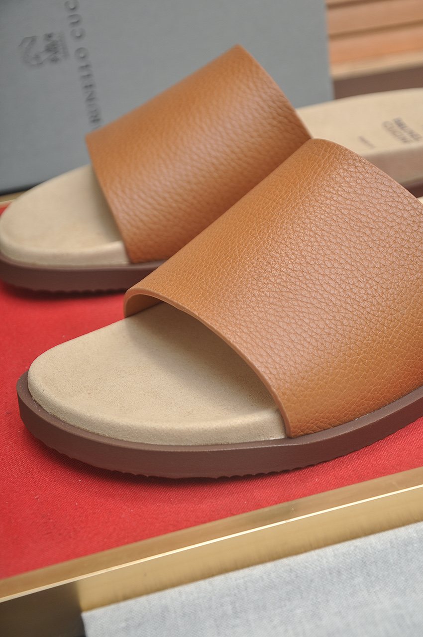 Brunello Cucinelli Cream White Slide Sandals — front