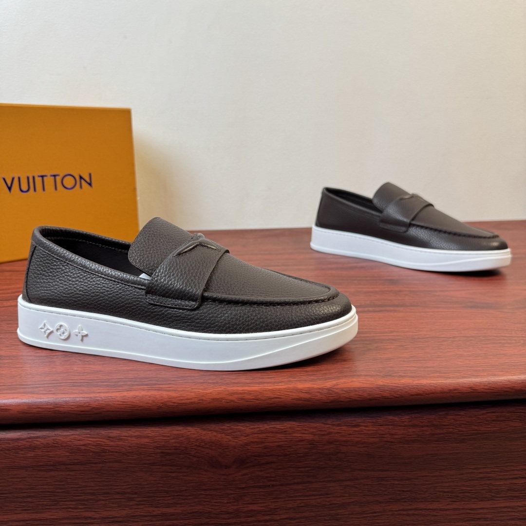 Louis Vuitton White Slip-On Loafers — front