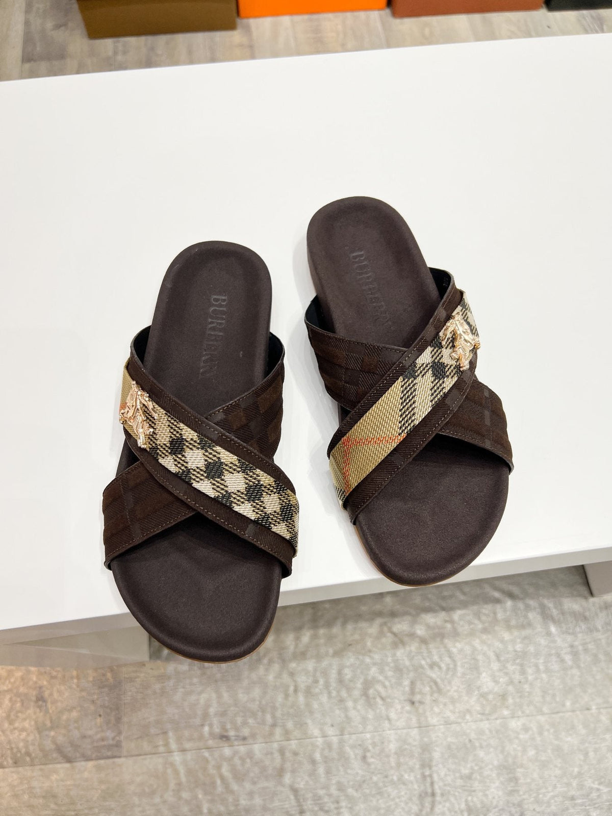 Burberry Check Cross-Strap Slide Sandals — front
