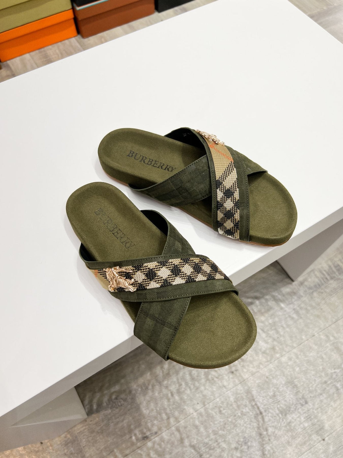 Burberry Check Cross-Strap Slide Sandals — front