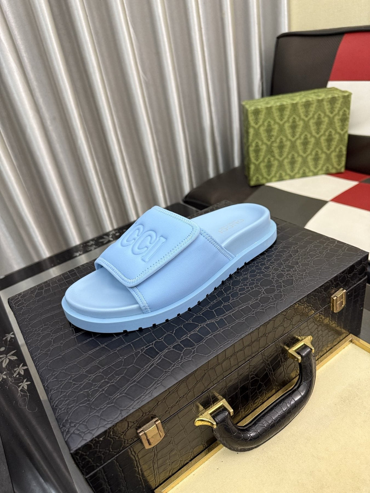 Gucci Embossed Strap Slide Sandals — front
