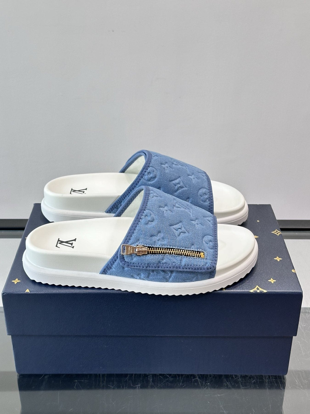 Louis Vuitton Embossed Strap Slide Sandals — front