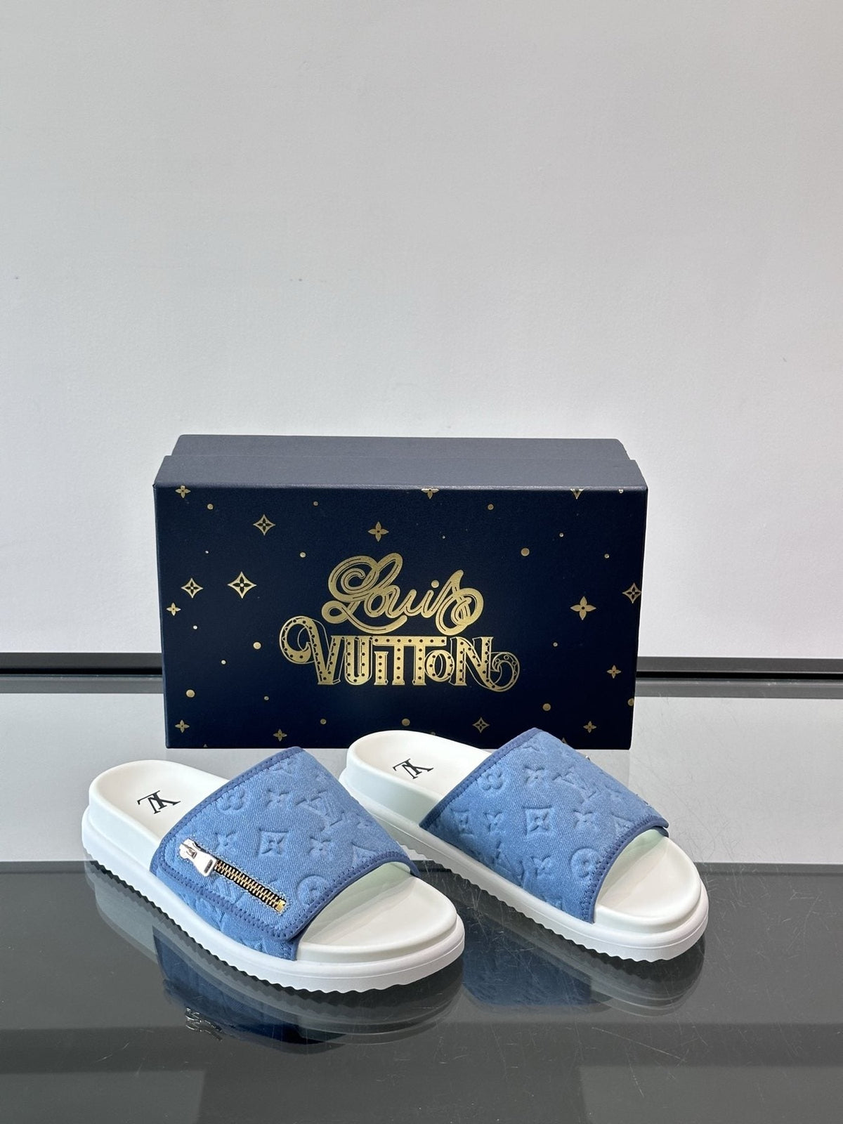 Louis Vuitton Embossed Monogram Slide Sandals — front