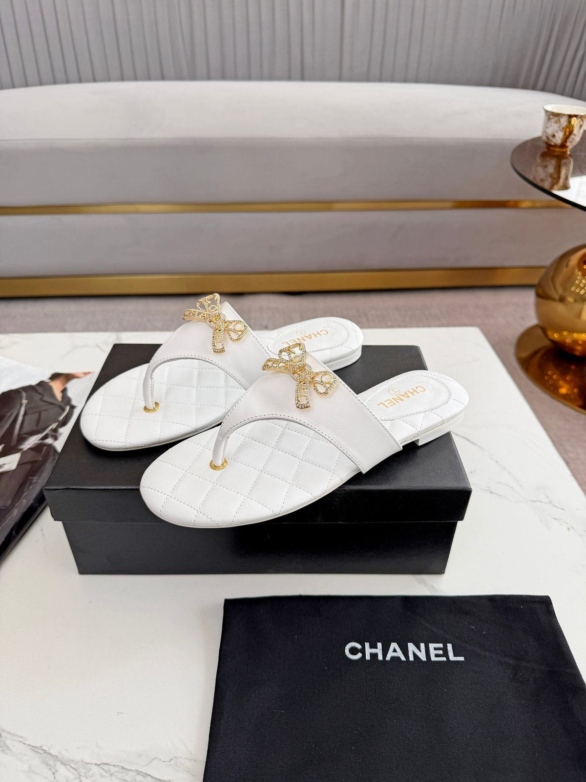 Quilted Bow Sandals — front