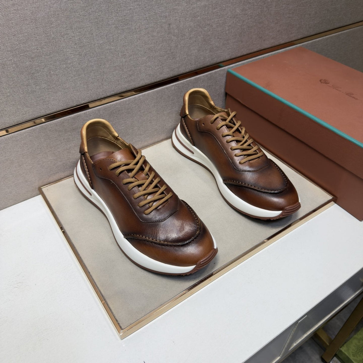 Loro Piana Black Leather Casual Sneakers — front