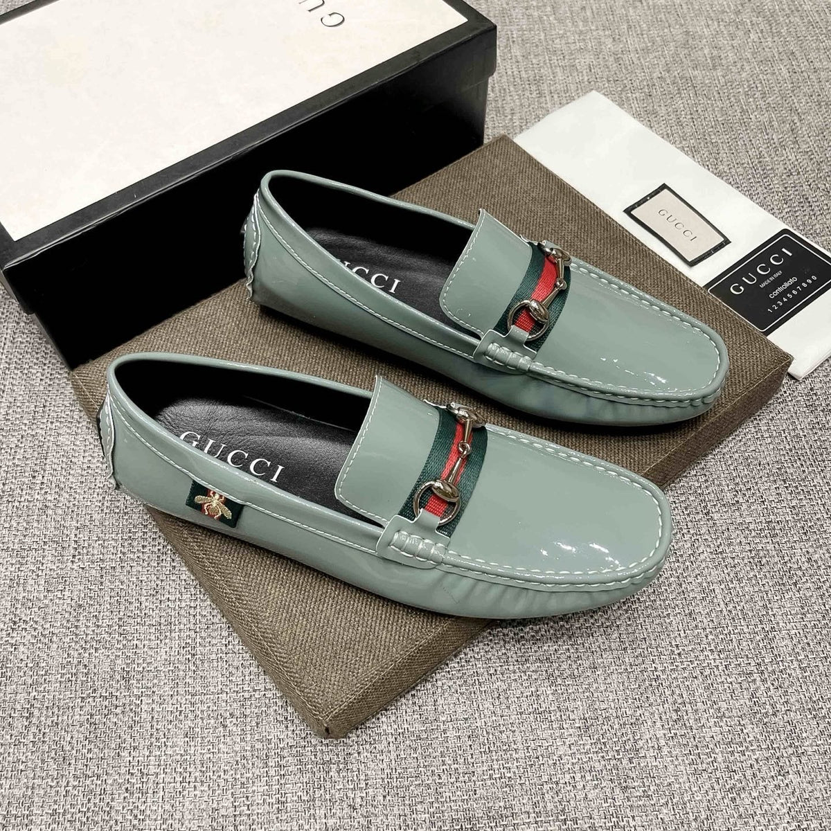 Gucci Black Web Stripe Loafers — front